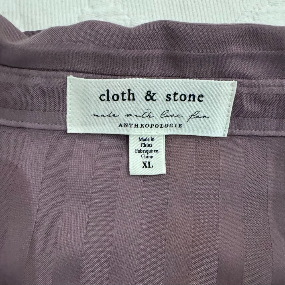 Cloth & Stone Anthropologie Mauve Grace Sateen Striped Button down XL - Picture 4 of 9